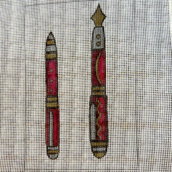 Hand-Painted “Pen Set” Needlepoint Canvas - Picture 2 of 7